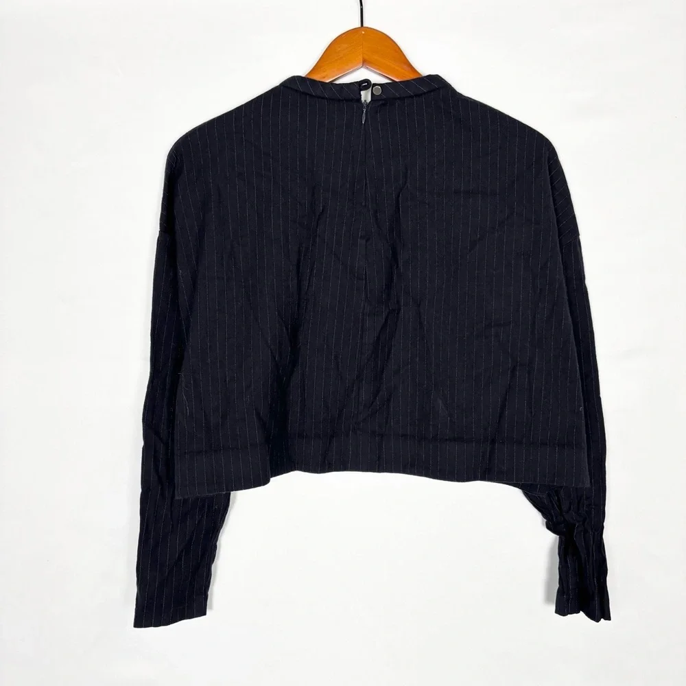 Nicholas Wool Crop Long Sleeve‎ Stripe Shirt Black Size 6